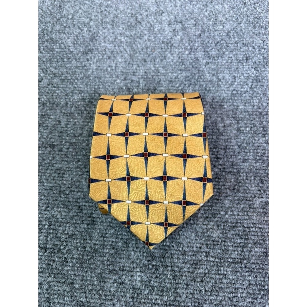 Feraud Men's Tie Yellow Gold Geometric Star Extra Long 100% Silk 62" X 3 3/4"
